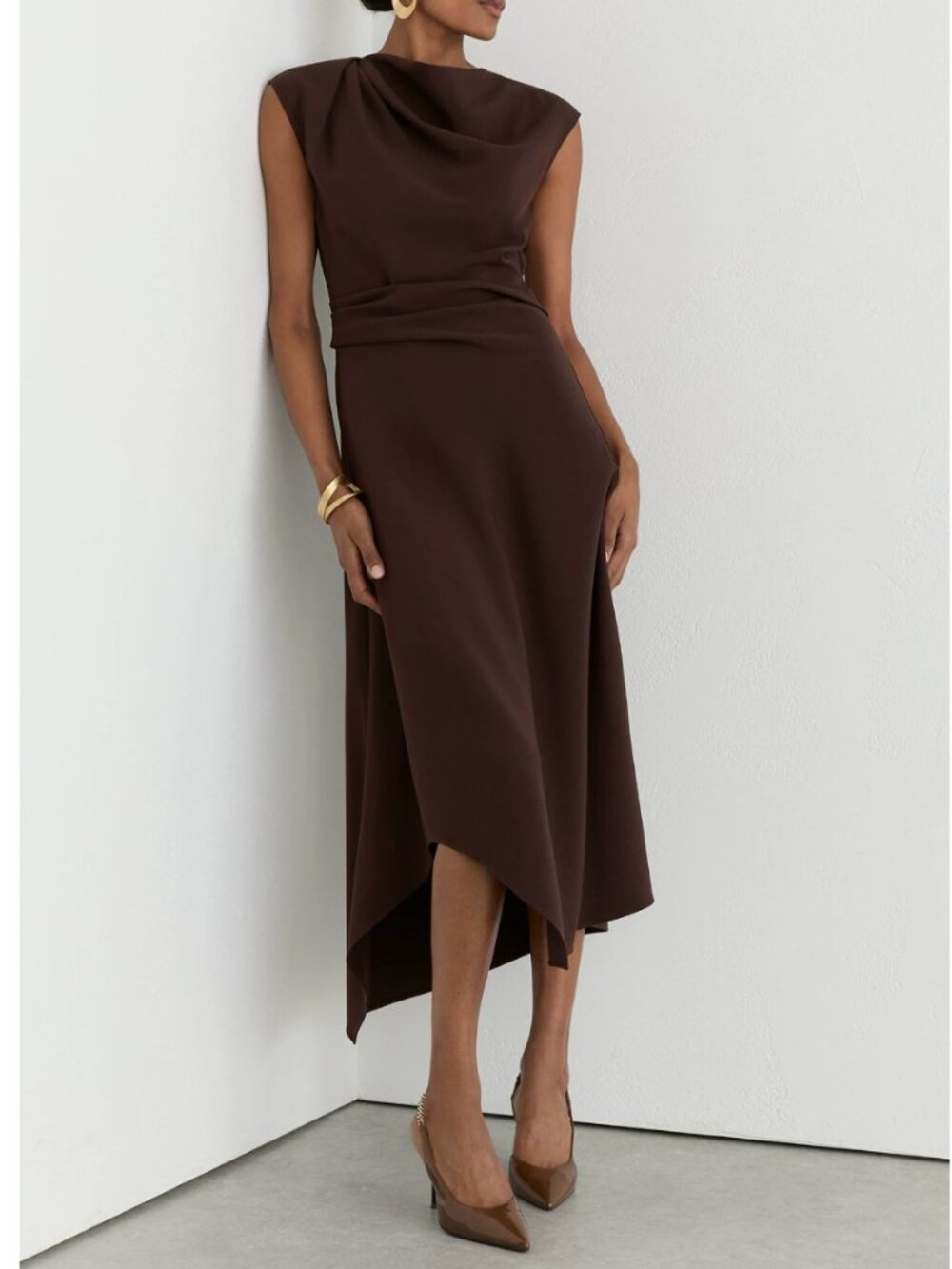 REISS Camilla Midi Dress Grape Burgundy Gathered-Detail Draped